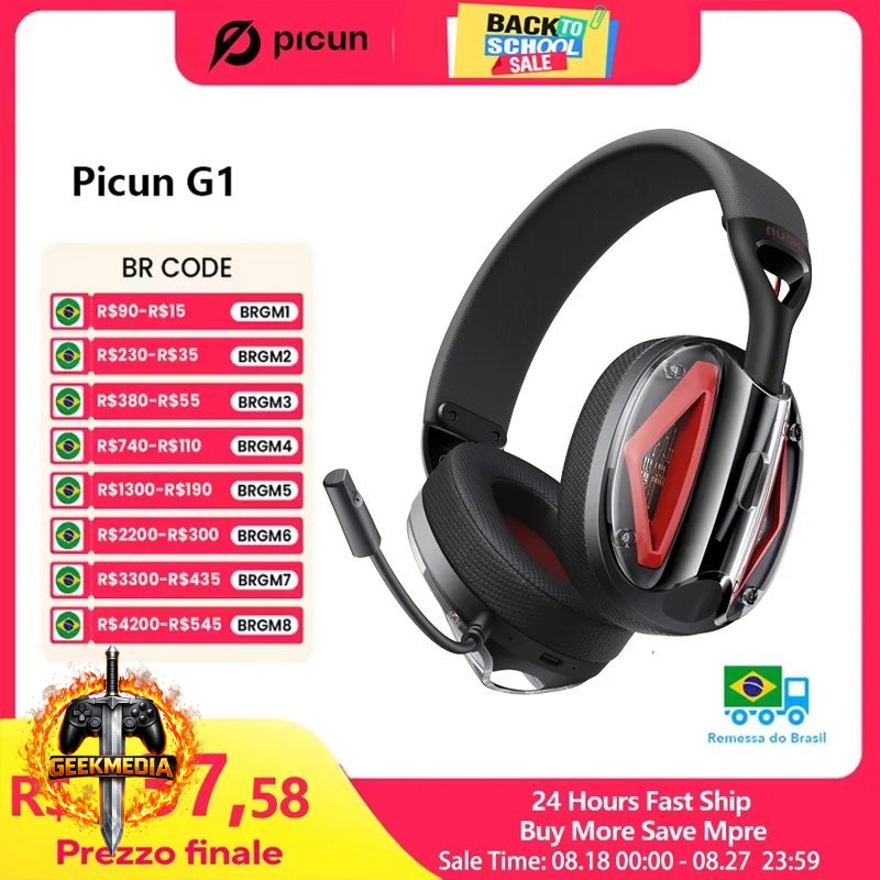Headset Gamer Picun G1 2.4GHz Sem Fio
