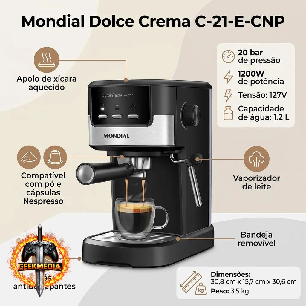 Cafeteira Espresso Dolce Crema 20 Bar Mondial 1200W