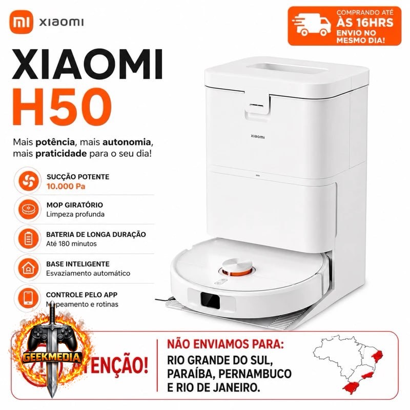 Robô Aspirador Xiaomi H50 Mop Giratório com Estação Autolimpante