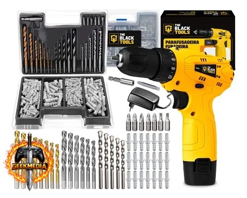 Furadeira Parafusadeira 12V The Black Tools  Jogo de Brocas