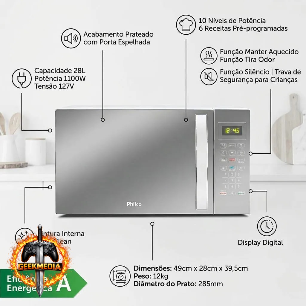 Micro-ondas Philco 28L Pintura Limpa Fácil PMO30E