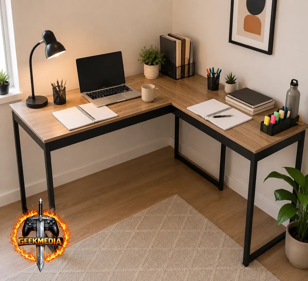 Mesa Escrivaninha Em L Industrial Preta Setup Multiuso