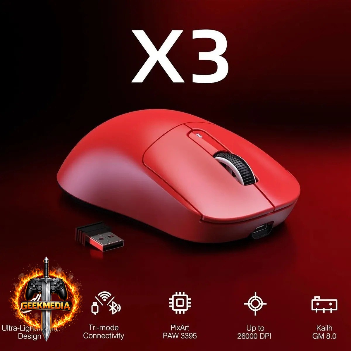Mouse Sem Fio Attack Shark X3 - Vermelho