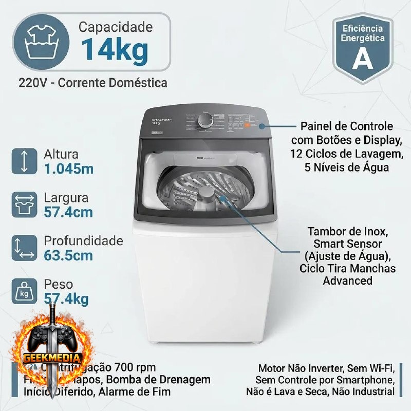 Máquina de Lavar Brastemp 14kg Smart Sensor BWF14AB
