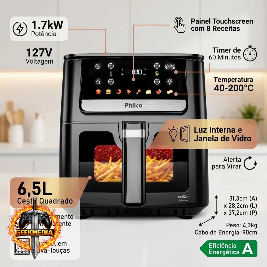 Air Fryer Philco 6,5L Visor Glass 1700W PAF65A
