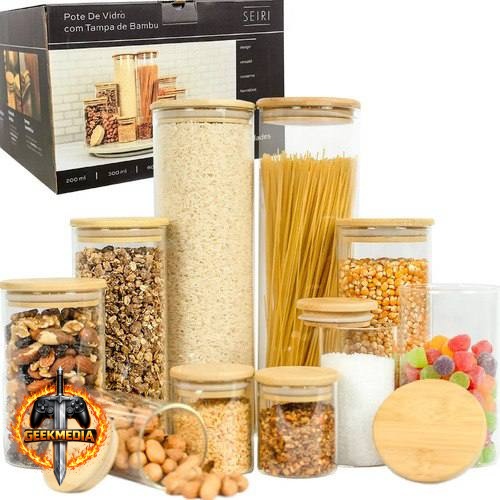Kit 10 Potes Herméticos Vidro Tampa Bambu Seiri