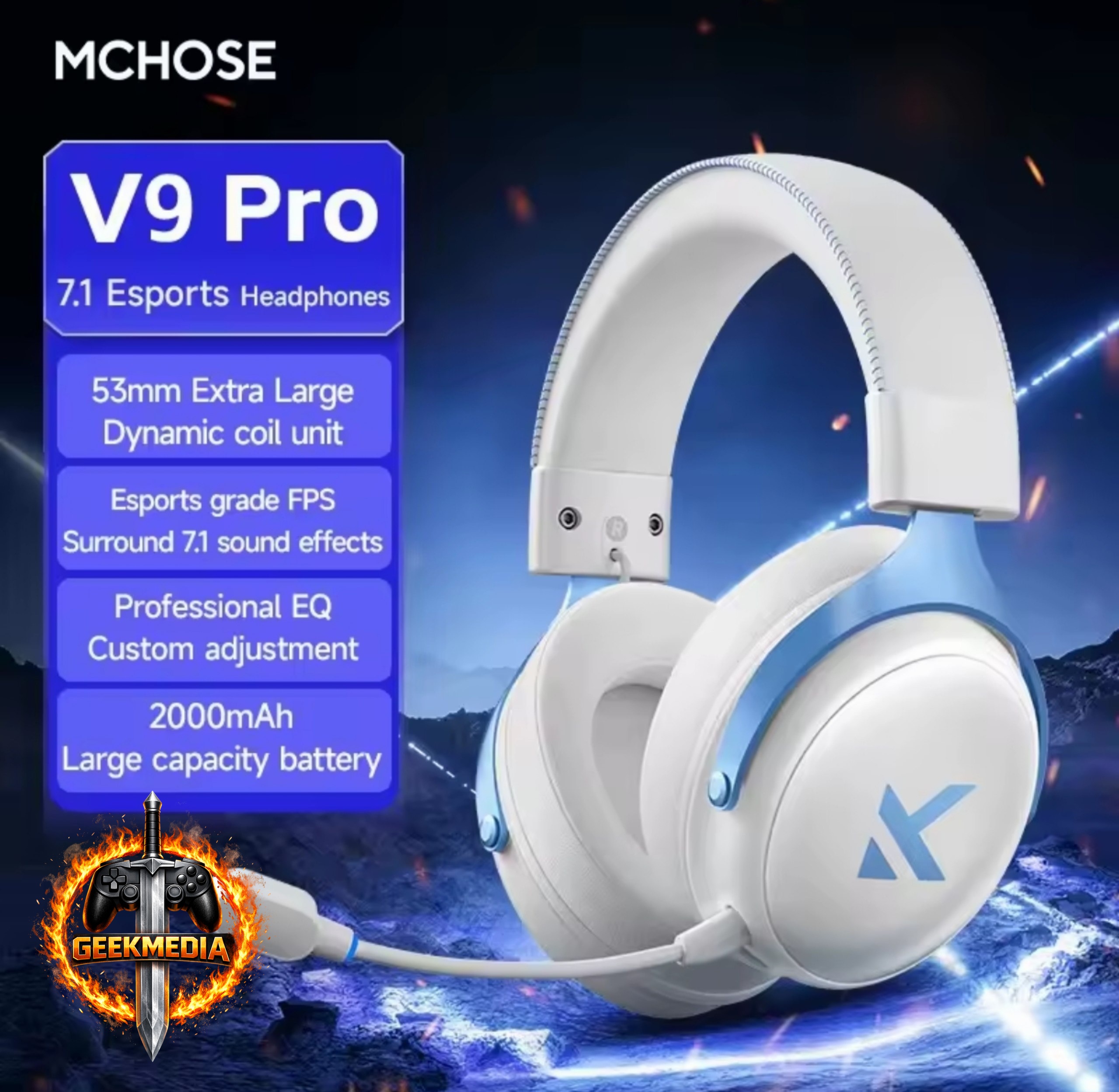 Headset MCHOSE V9 Pro Sem Fio Branco