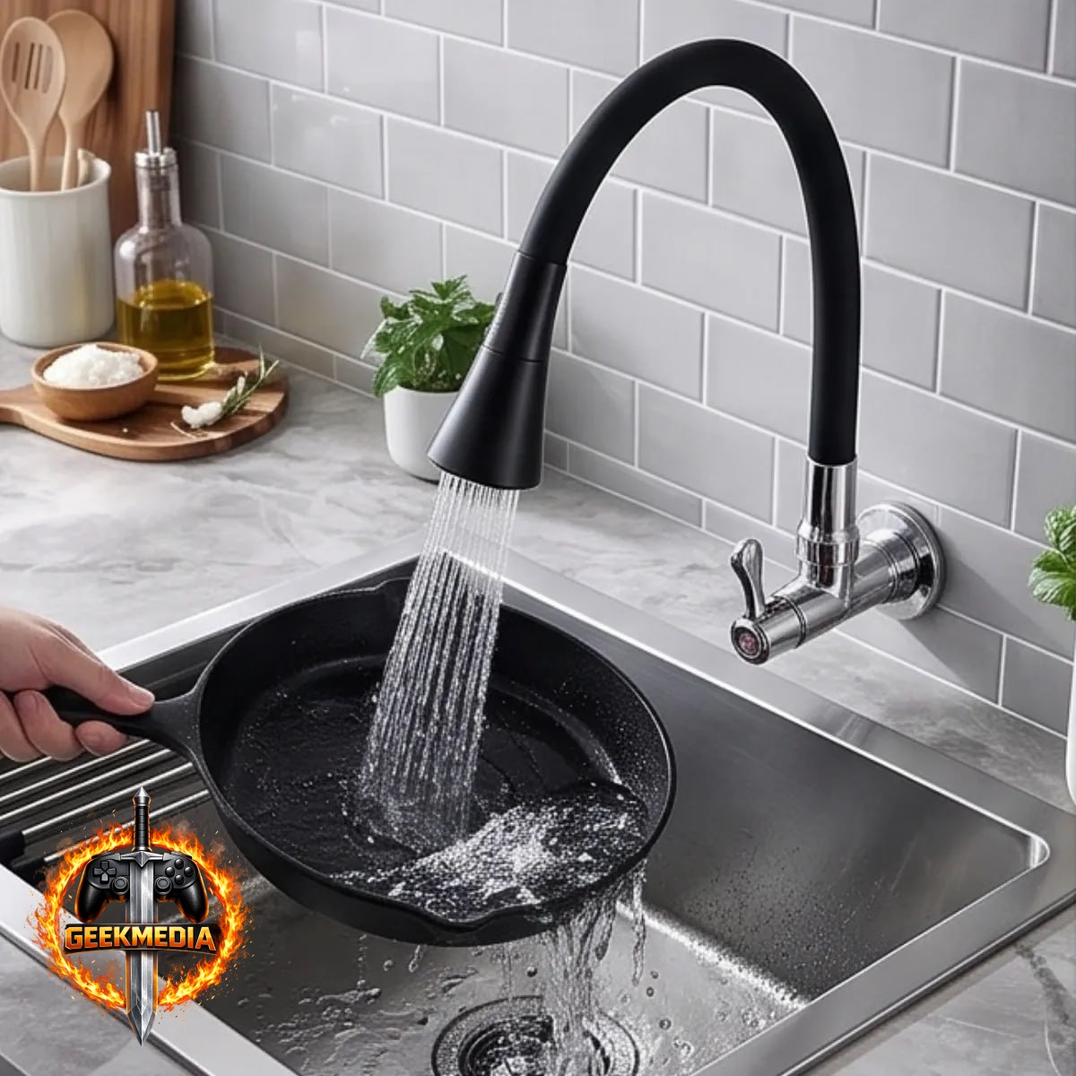 Torneira de Cozinha Flexível Gourmet Parede Preta/Cromada