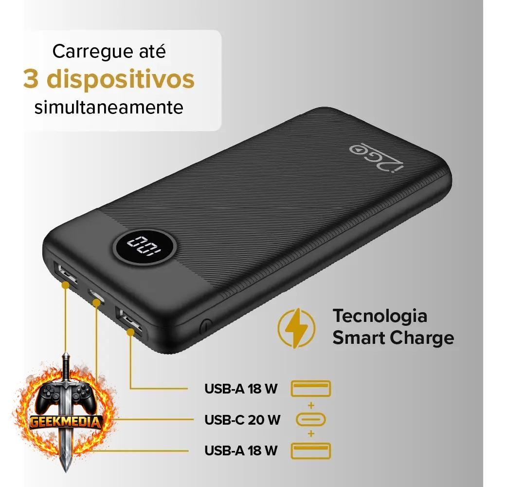 Power Bank i2GO Turbo 20.000mAh 20W com Display Digital