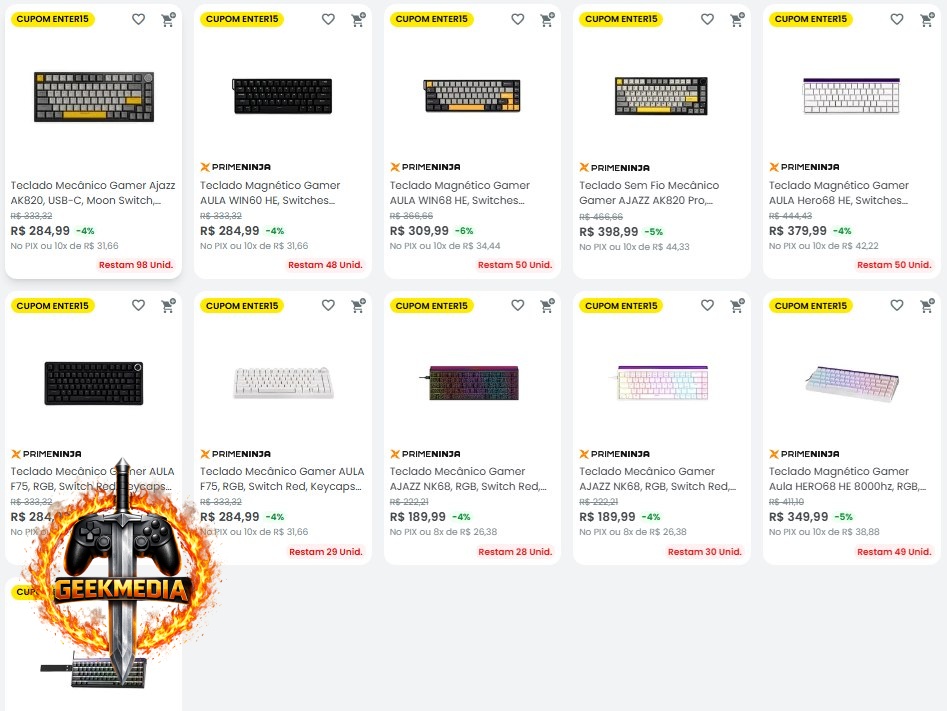 15% OFF em Teclados Selecionados