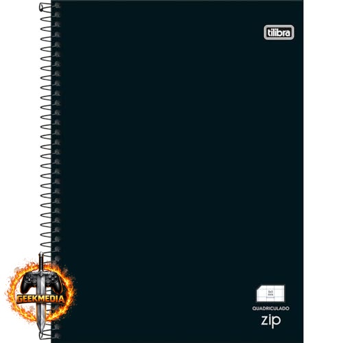 Caderno Quadriculado Espiral Capa Dura Universitário Zip Preto Tilibra