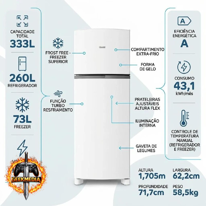 Geladeira Consul Frost Free Duplex 333L CRM40MB