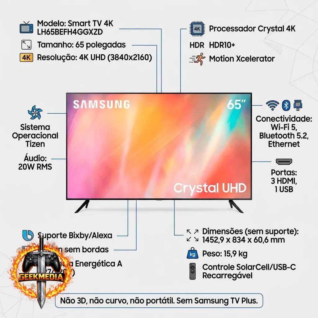 Smart TV Samsung 65" 4K UHD Crystal Processor
