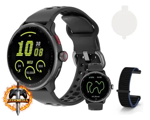 Relógio Inteligente GPS Smartwatch AMOLED 3ATM Sport Caixa Preto