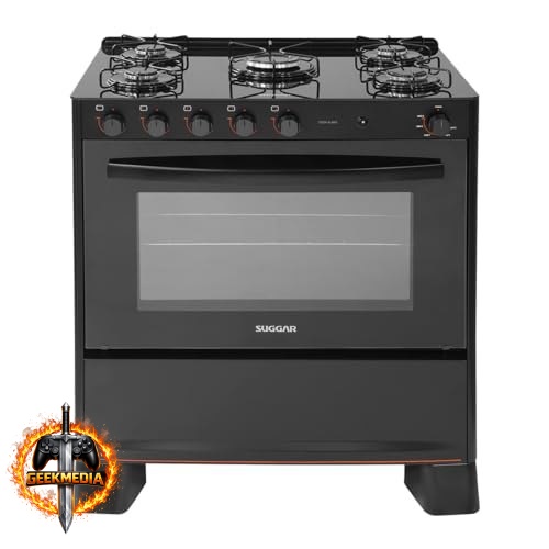 Fogão Suggar Cook Glass 5 Bocas Preto FGVCG510PT