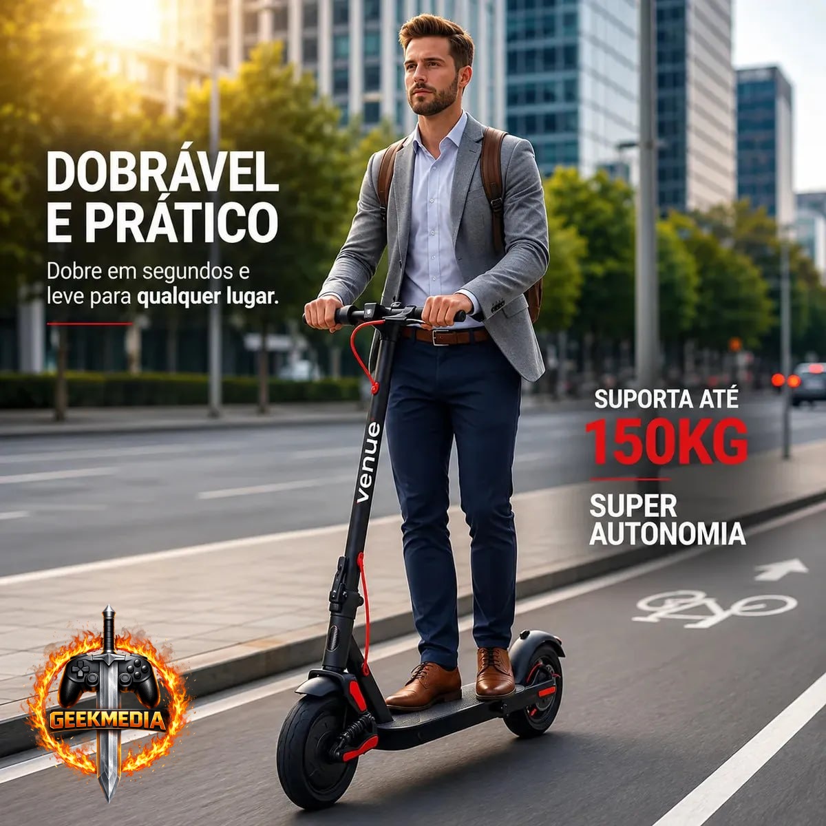 Patinete Elétrico 350W Dobrável com GPS e Amortecedor