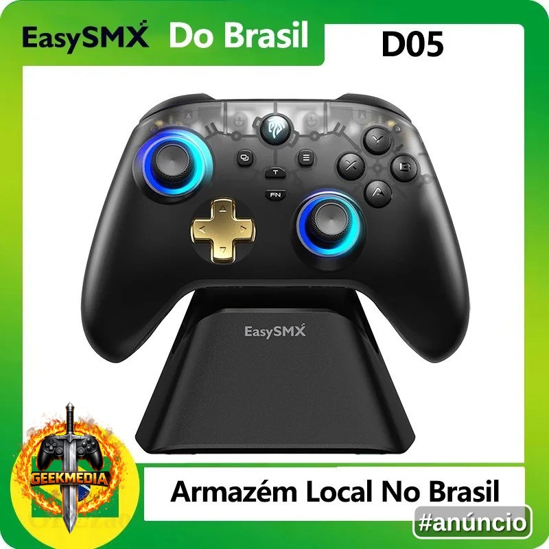 Controle Easysmx D05 com Dock Carregamento, RGB, Hall Effect
