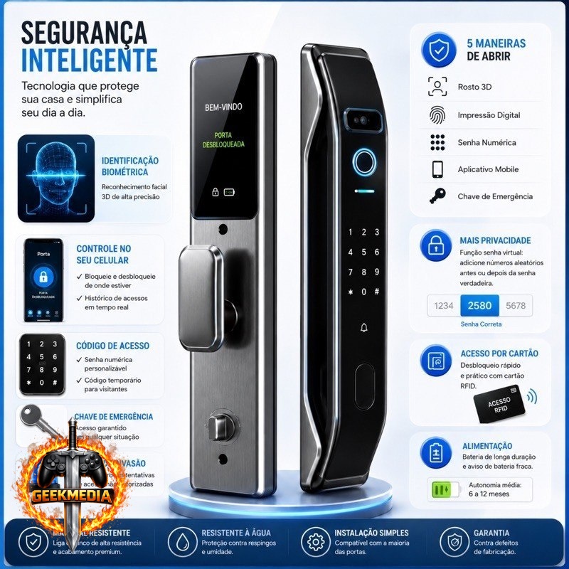 Fechadura Eletrônica Inteligente com Reconhecimento Facial 3D e Biometria