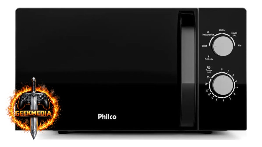 Microondas Philco 20L Preto Mecânico Limpa Fácil PMO23M