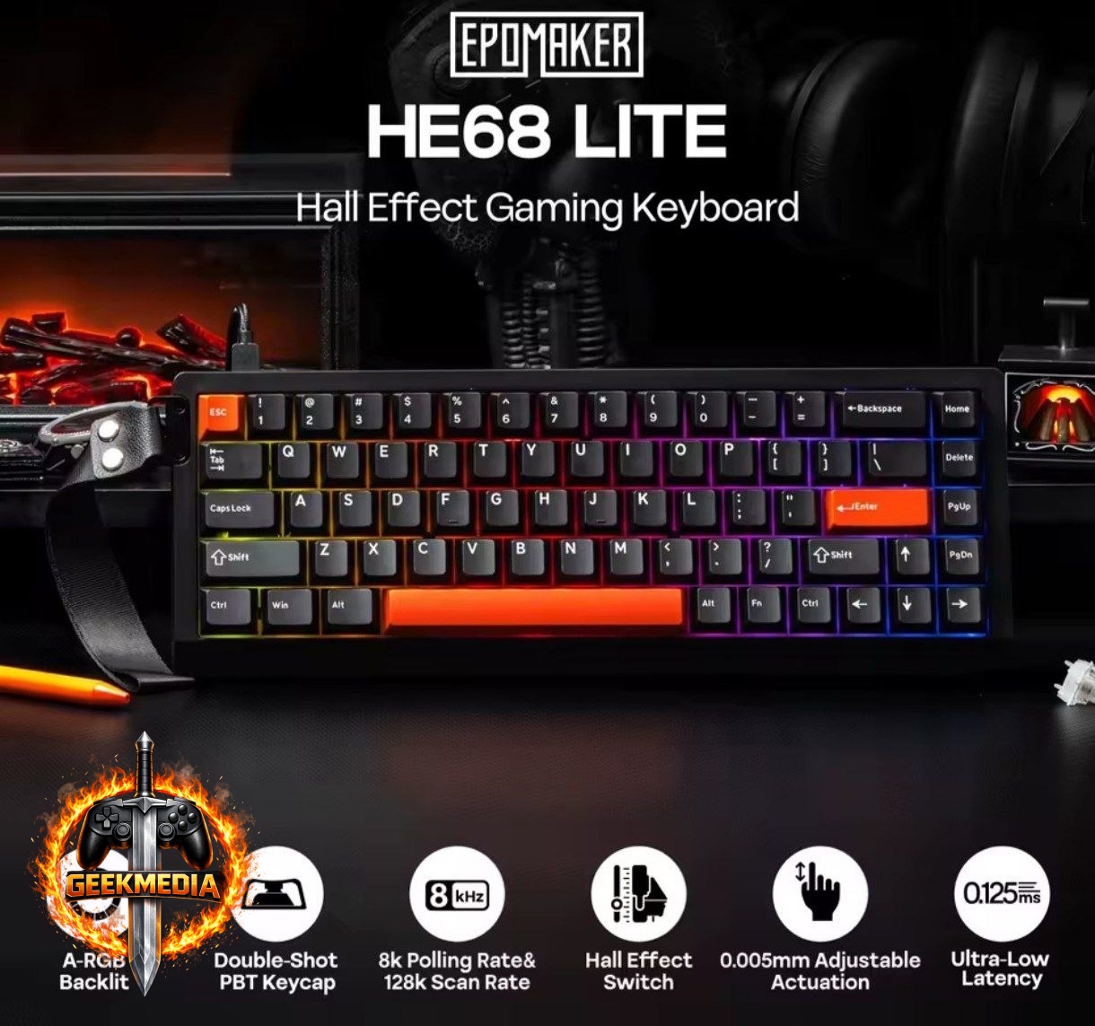 Teclado Mecânico Magnético Epomaker HE68 Lite Hall Effect