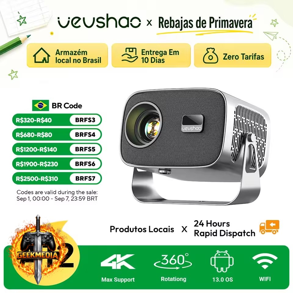 Mini Projetor Portátil Vevshao A12 HD 720p