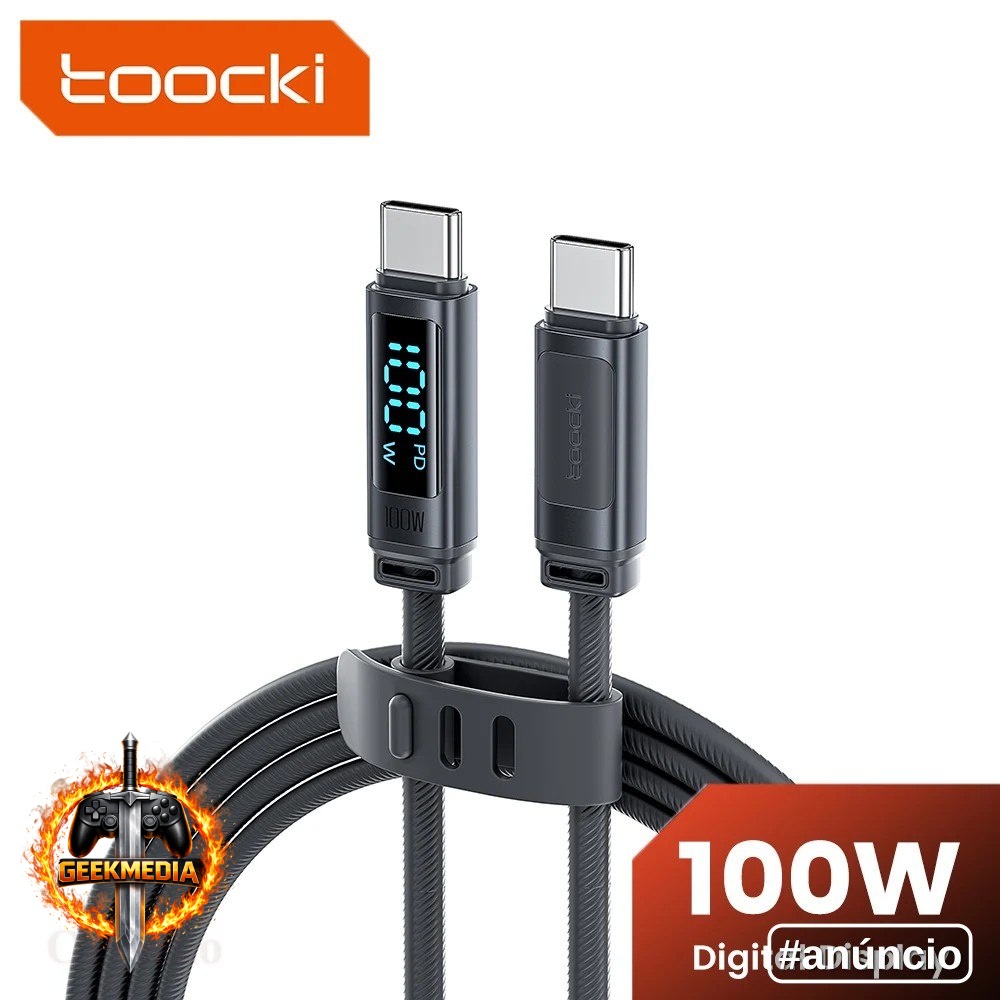 Cabo USB C Toocki PD 100W com LED 1m