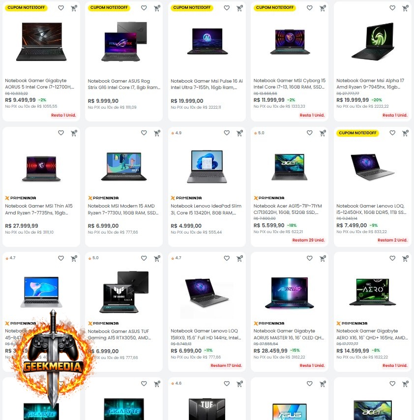 10% OFF em Notebooks Selecionados