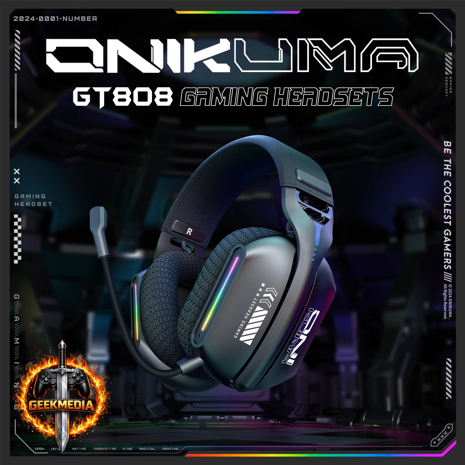 Headset Gamer Sem Fio Onikuma GT808 RGB