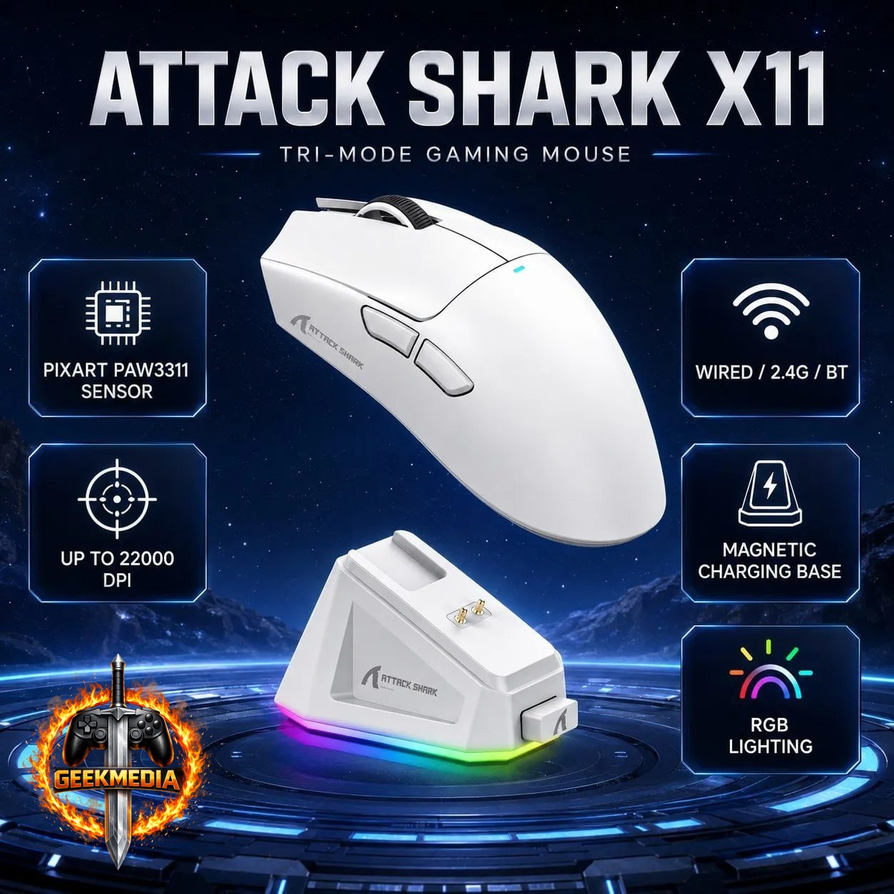 Mouse Sem Fio Attack Shark X11 com Dock