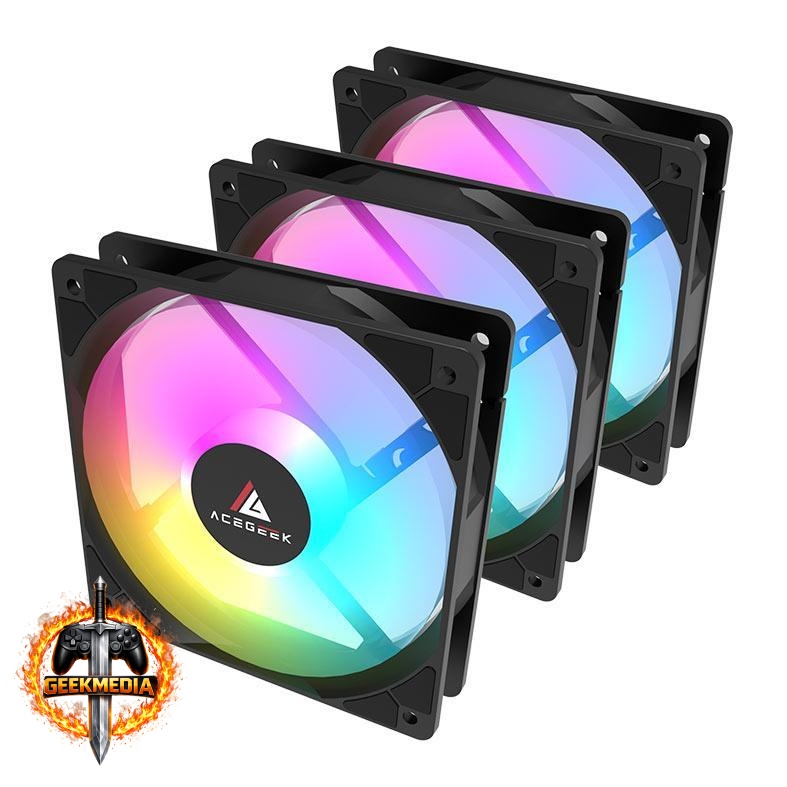 Kit 3 Ventoinhas Acegeek RW12 120mm RGB Rainbow