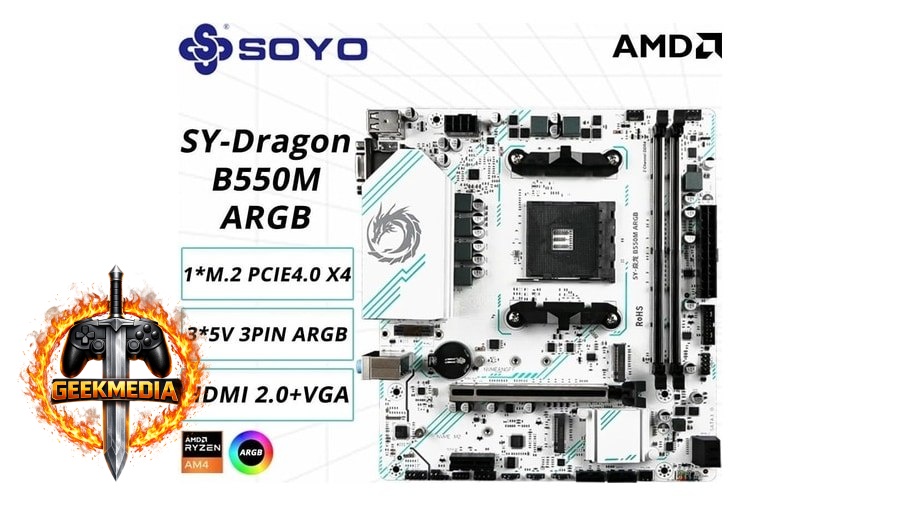 Placa-mãe Soyo B550M Micro-ATX AM4 DDR4