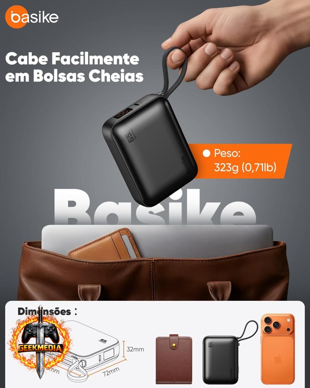 Power Bank Basike 65W 20000mAh Cinza