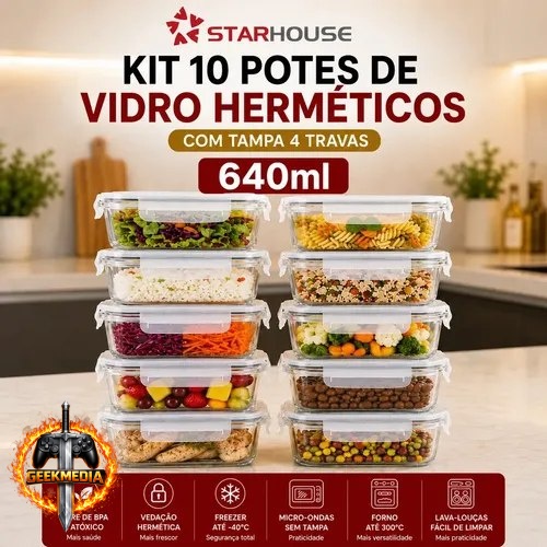 Kit 10 Potes Herméticos de Vidro 640ml Starhouse