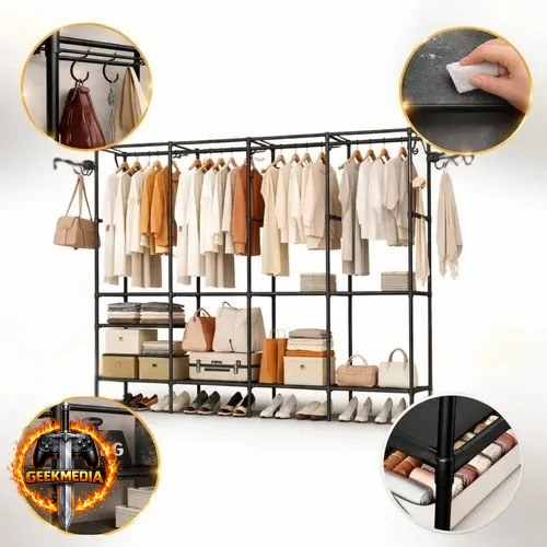 Arara Organizadora 4 Colunas Em Aço Resistente Guarda Roupa