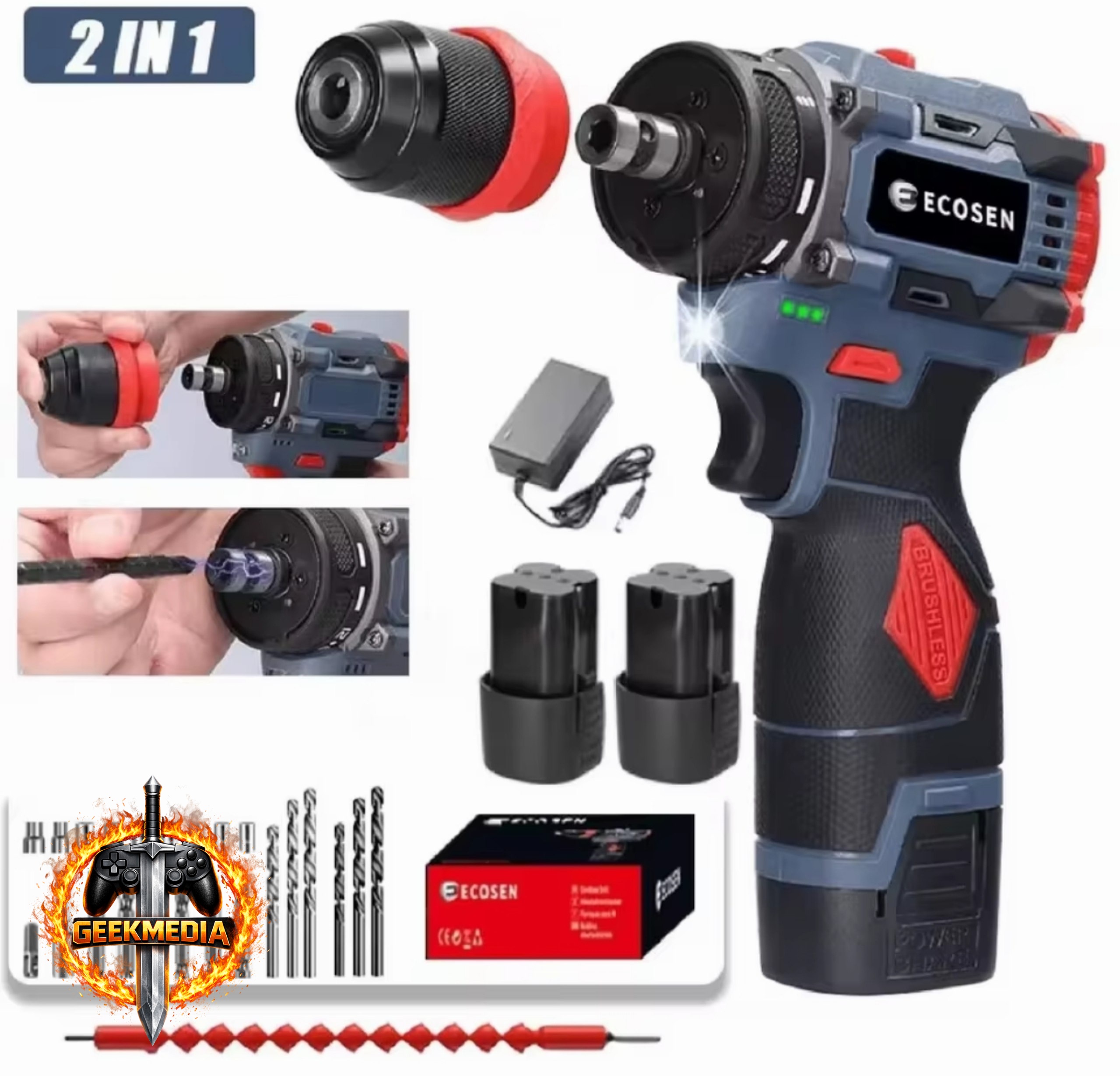Furadeira Parafusadeira Sem Escovas 16.8V / 21V com Kit Completo