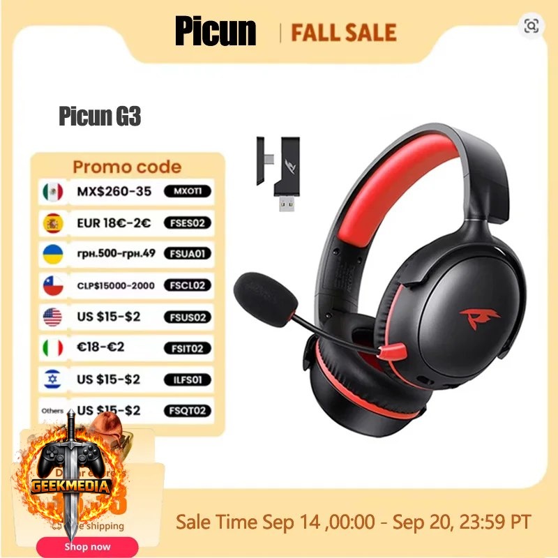 Headset Sem Fio 2.4GHz Picun-G3 Baixa Latência