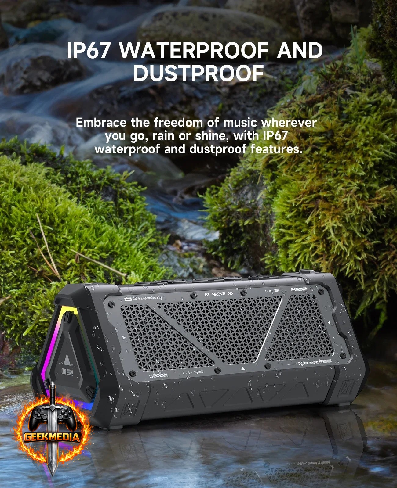 Caixa de Som Bluetooth Mlove P3 40W IPX7 RGB