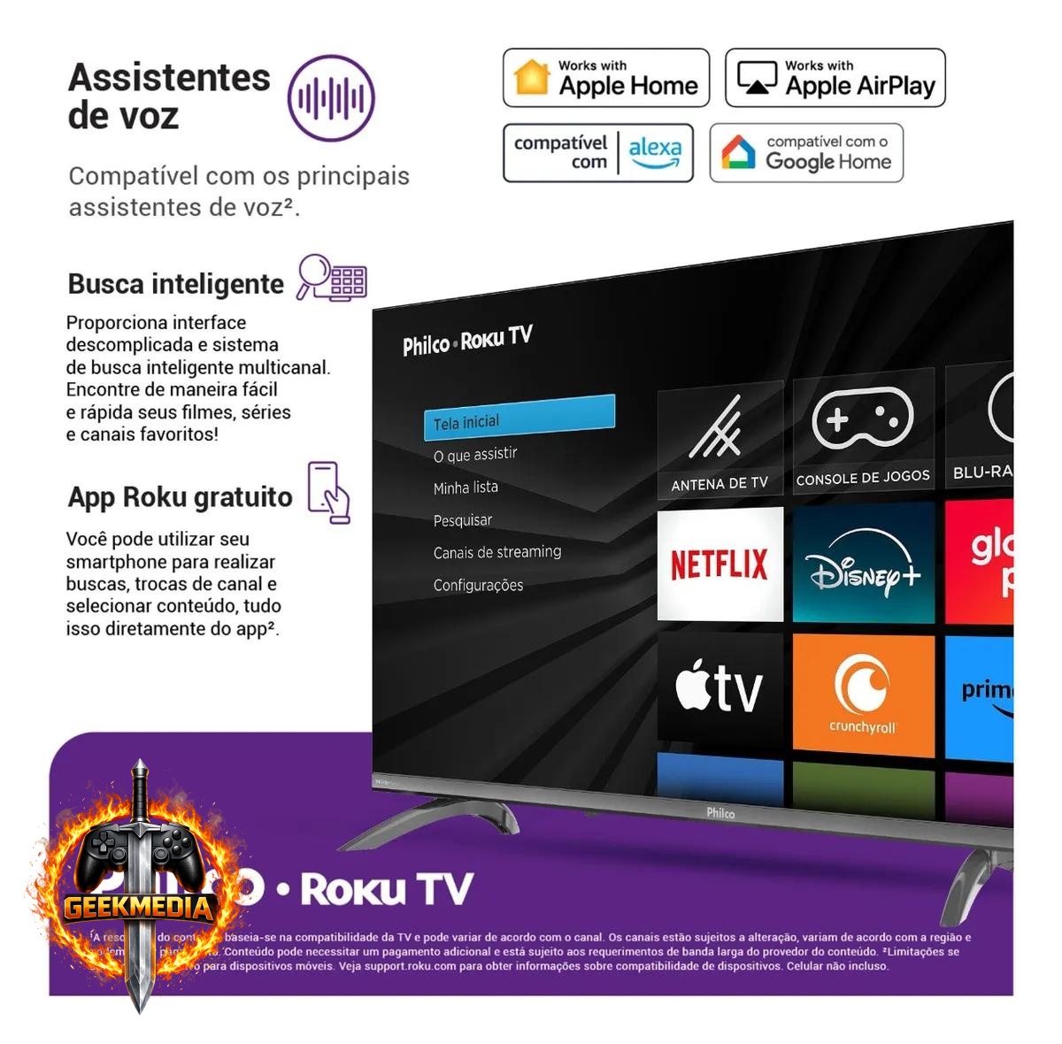 Smart TV Philco Roku 32" Dolby Áudio HDR10
