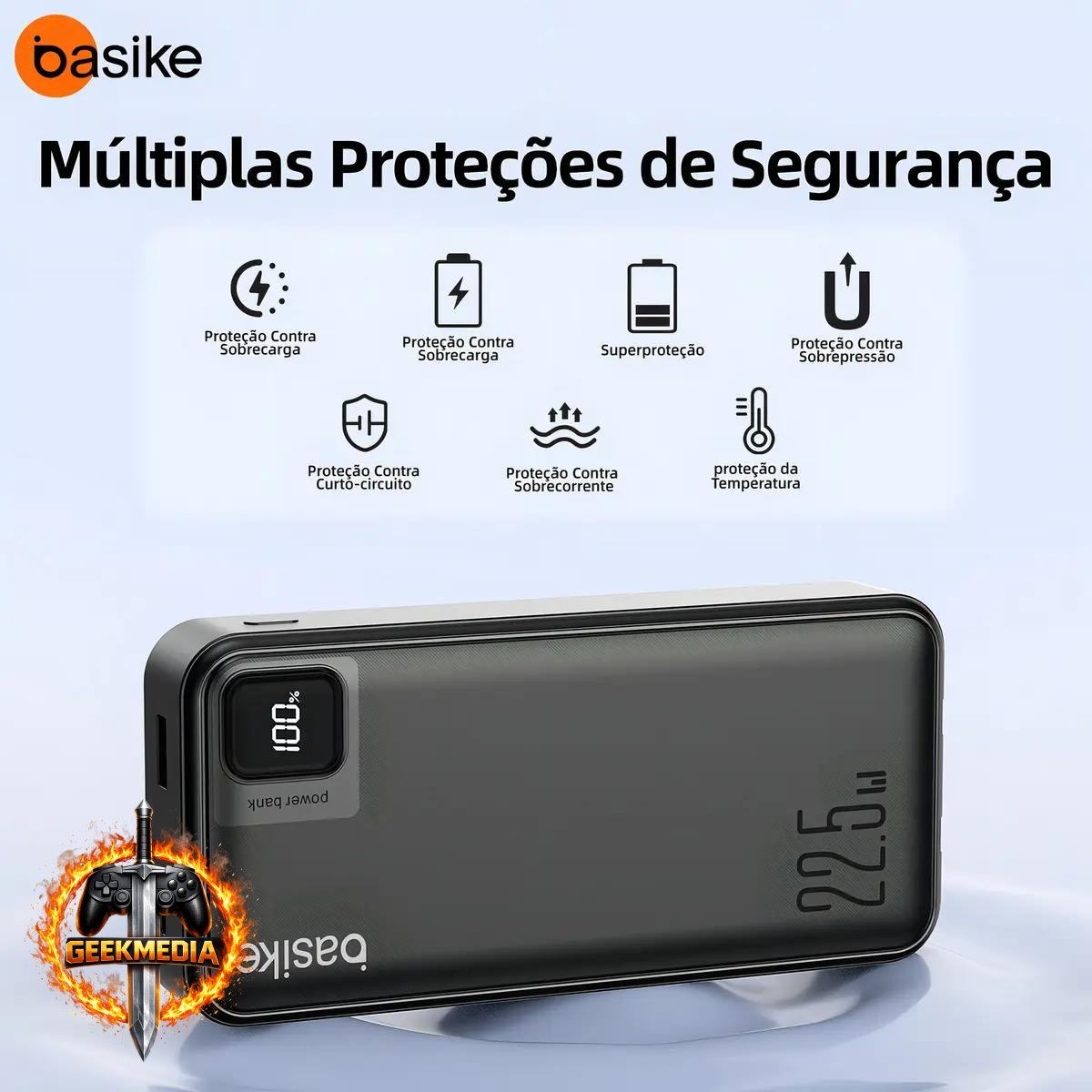 Power Bank Basike 20.000mAh 22,5W com Cabos Embutidos