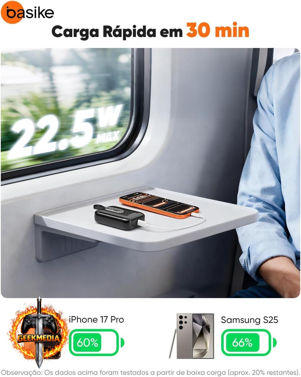 Basike Mini Power Bank 10000mAh 22.5W Preto