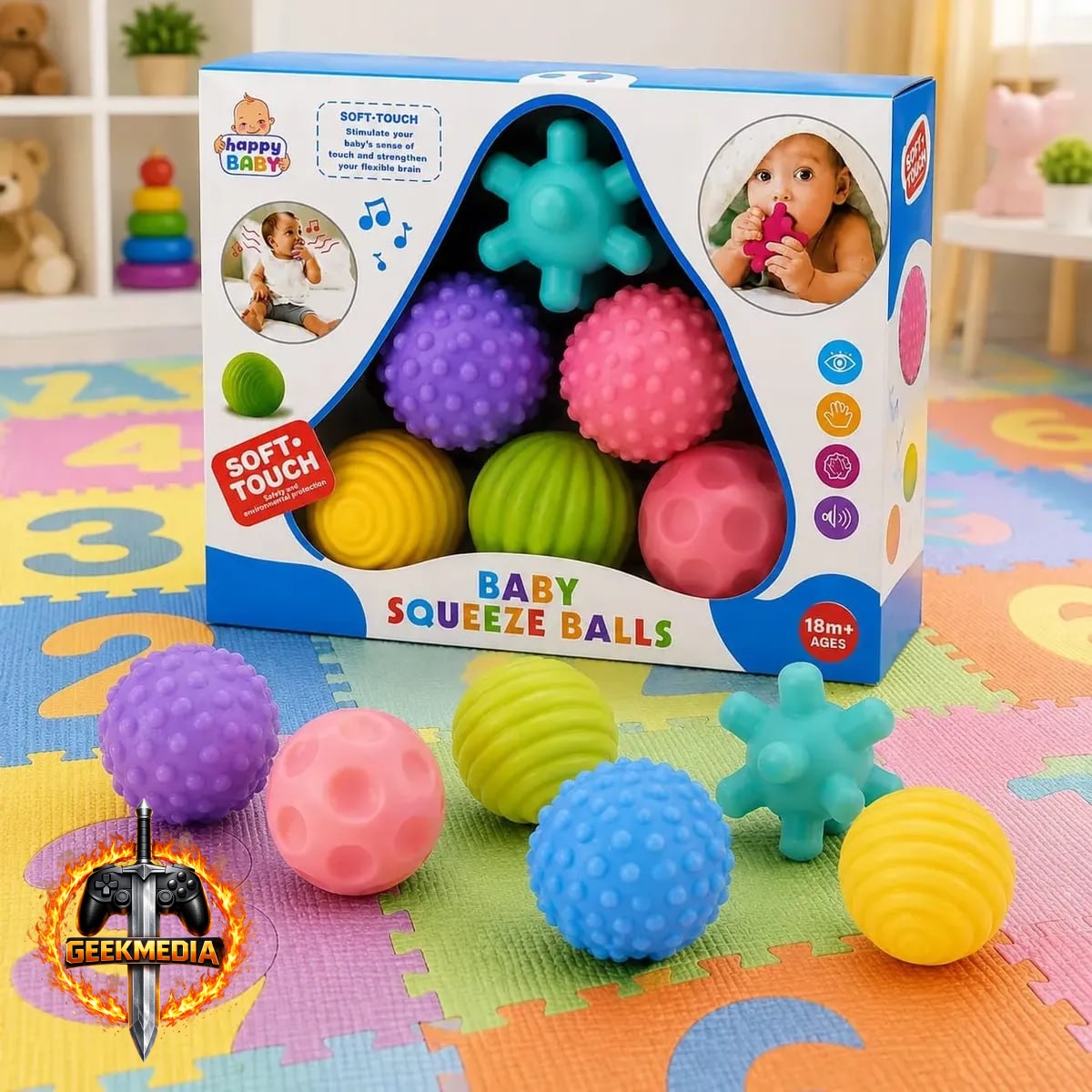 Kit 6 Bolas Tátil Sensorial Mordedor Montessori para Bebê