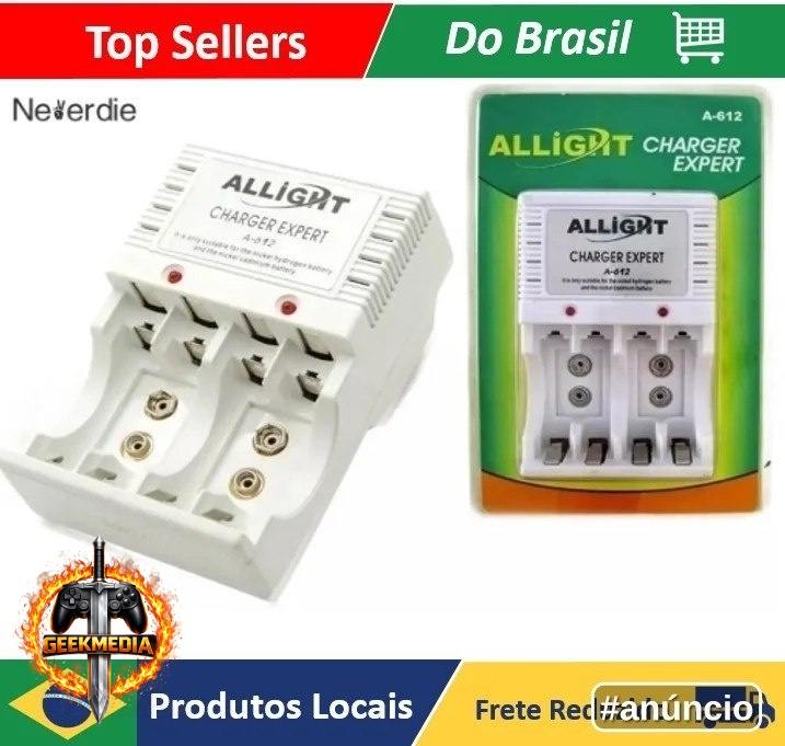 Kit Carregador e Pilhas Recarregáveis AA/AAA