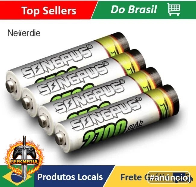 Kit 4 Pilhas Recarregáveis AAA 2700mAh