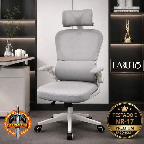 Cadeira de Escritório Ergonômica Giratória LARUNO Cinza
