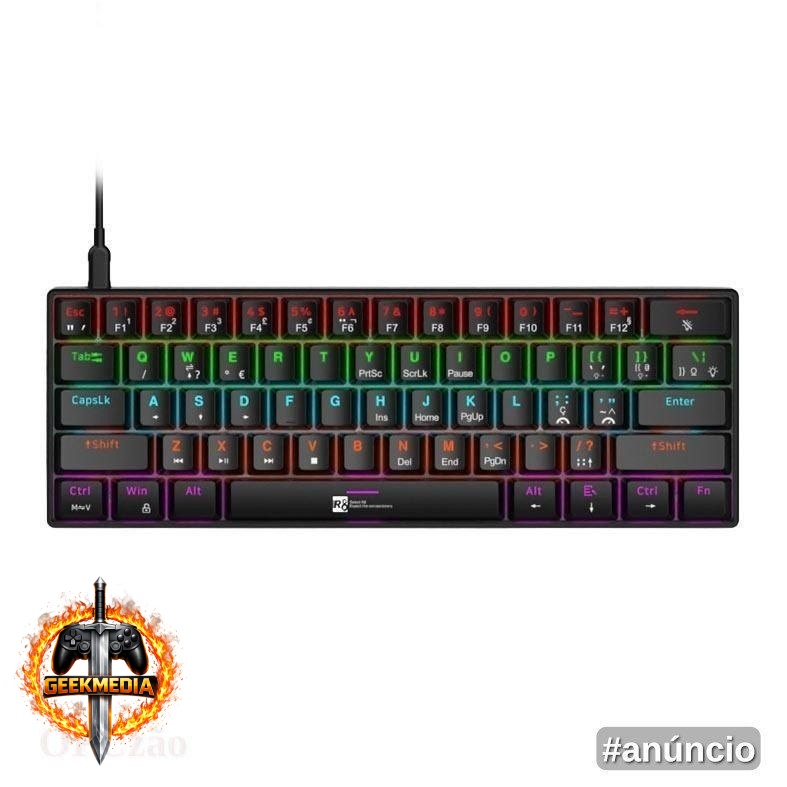 Teclado Mecânico R8 1037 RGB ABNT2 Switch Azul