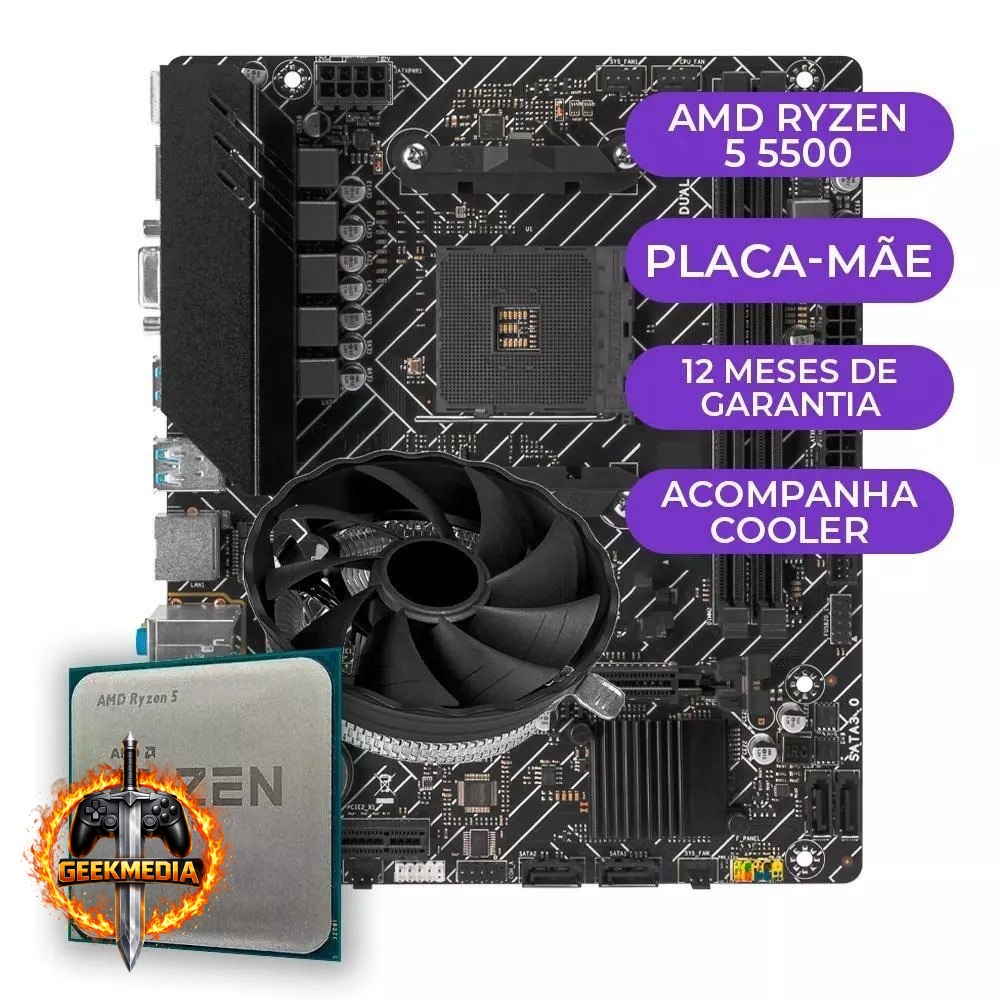 Kit Upgrade Ryzen 5 5500  Placa-mãe A520M