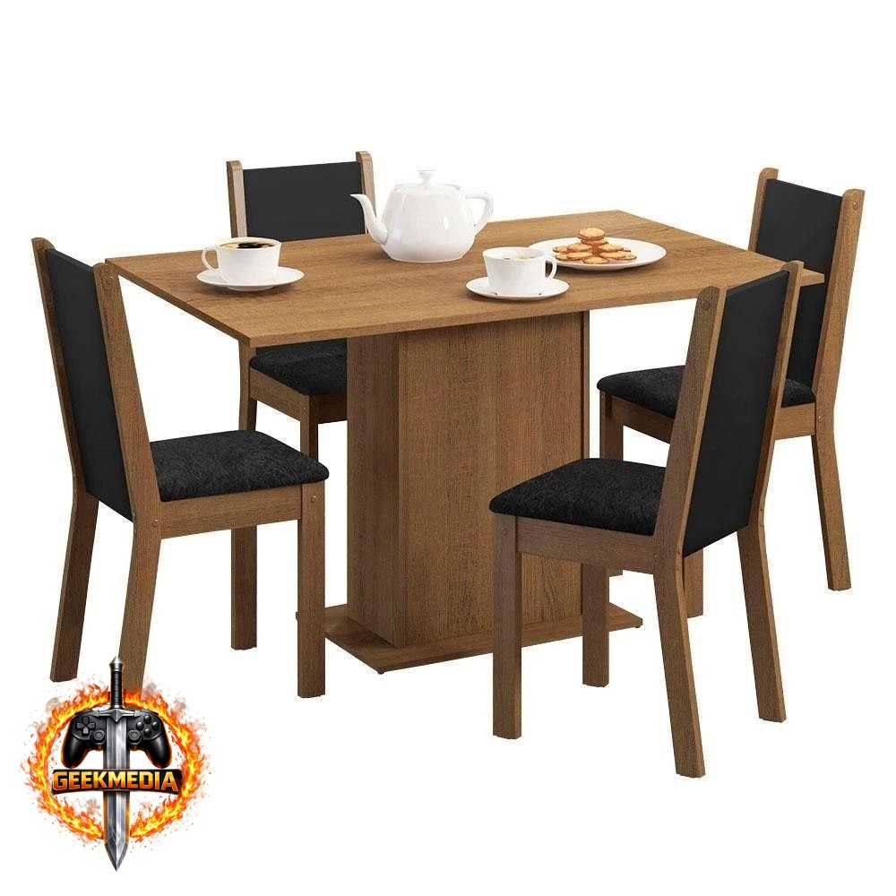 Conjunto Sala Jantar Mesa Madeira 4 Cadeiras Rustic