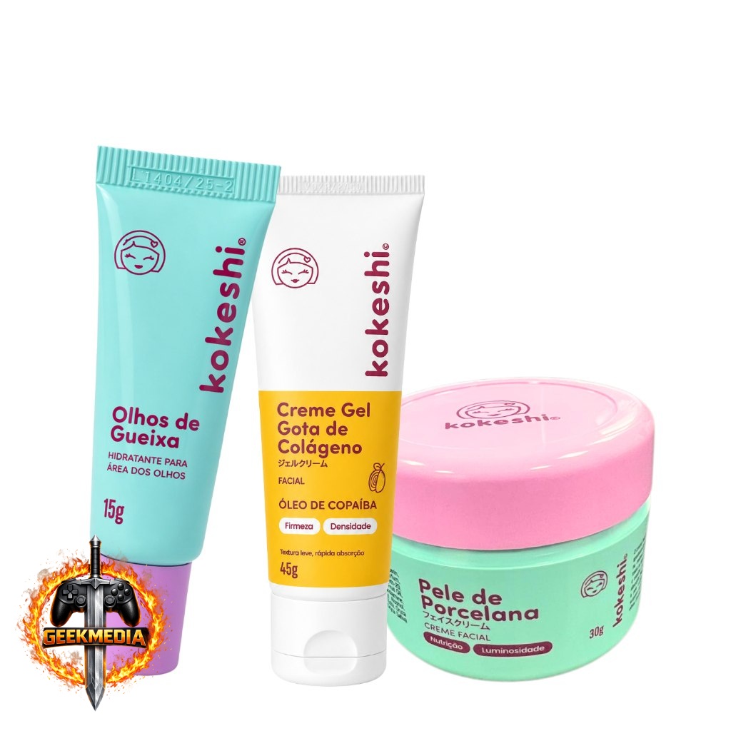 Kit Facial Kokeshi Completo 3 Passos Hidratação e Colágeno