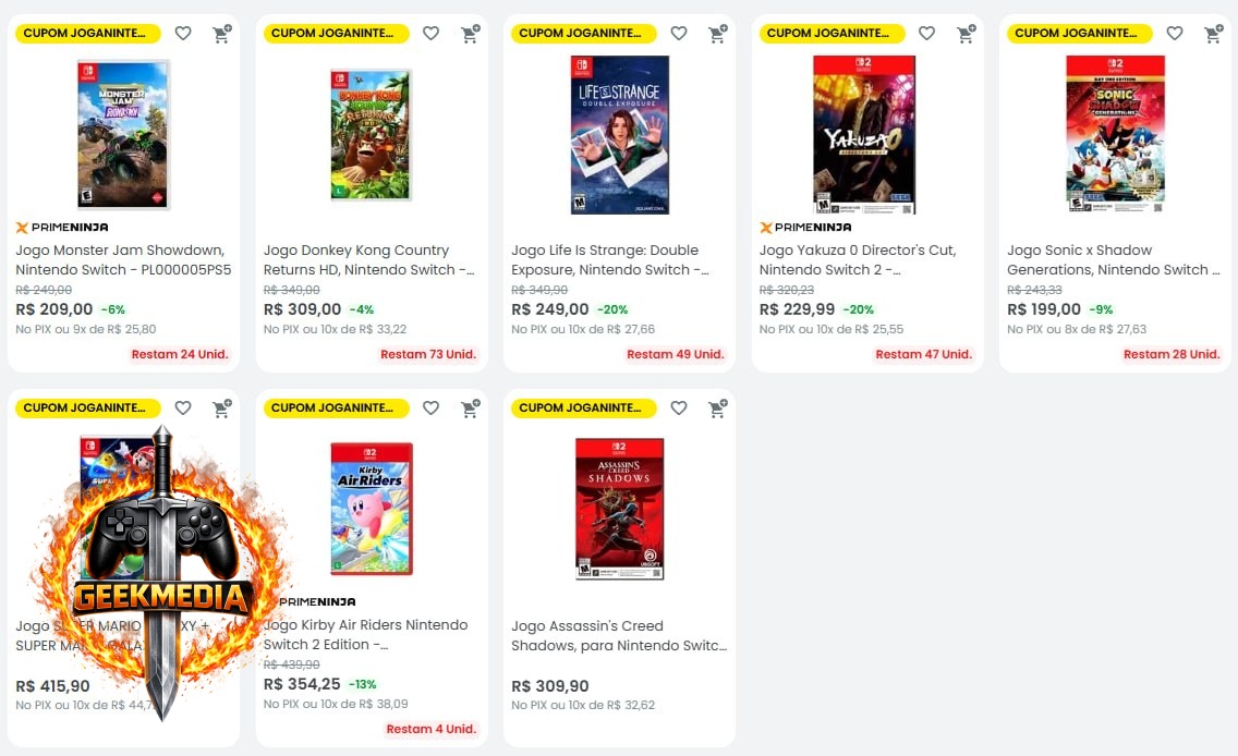 Cupom de 40% OFF em jogos Nintendo