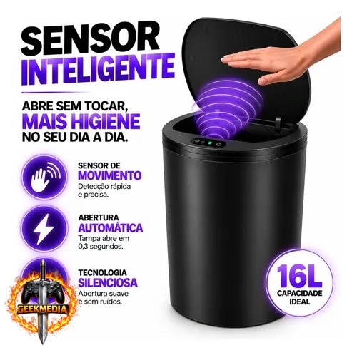 Lixeira Inteligente Automática Redonda Recarregável USB-C com Sensor